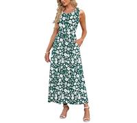 AUSELILY Damen Sommer Ärmelloses Lockeres Maxikleid Lässiges Langes Kleid mit Taschen Grünes Gänseblümchen M