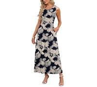 AUSELILY Damen Sommer Ärmelloses Lockeres Maxikleid Lässiges Langes Kleid mit Taschen Waldblatt L