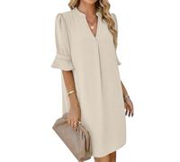 AUSELILY Kleid Damen Kurzarm Sommerkleid V-Ausschnitt Elegant Blusenkleid mit Taschen Casual Kleider Hemdkleid Tshirt Kleid