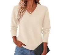 AUSELILY Pullover Damen Herbst V Ausschnitt Langarm Strickpullover Elegant | Basic elegant locker lang pulli, leichter warm winter feinstrickpullover, gerippte ärmelbündchen und saum