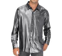 Ausgefallene Hemden, Pailletten Hemd Herren: Glitzer Outfit Glitzerhemd Ausgefallene Hemden Herrenhemden Langarm Slim Fit Disco Outfit 70er Jahre Langarmhemd Festliches Silvester Shirt Freizeithemd