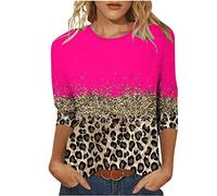Ausgefallene Tshirts Damen 3/4 Arm Tshirt Damen Shirt Mode Leopard Druck Oberteile Bluse Sommer Basic T-Shirts Tunika Tops Rundhals Pullover T-Shirt Slim Fit Damenblusen T Shirts