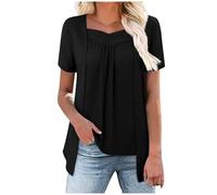 ausgefallene Tshirts Damen Fake Zweiteiler Tshirt Damen Elegant Einfarbig Bluse Kurzärmelige Tunika mit V-Ausschnitt Sommer Falten Oberteile Lockeres bequemes T-Shirt Pullover Tops Leichtes