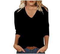 Ausgefallene Tshirts Damen Top Damen Slim Fit Einfarbig Oberteile 3/4 Arm Bluse 2024 Tshirt Sommer Tops Basic Shirt Tunika V-Ausschnitt Pullover Bequeme Longtops T-Shirt Beachwear