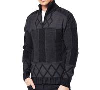Ausgefallener Herren Strick-Pullover mit Stehkragen gemusterter Regular Fit Sweater 13388 Schwarz L