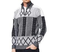 Ausgefallener Herren Strick-Pullover mit Stehkragen gemusterter Regular Fit Sweater 13388 Schwarz/Weiß L