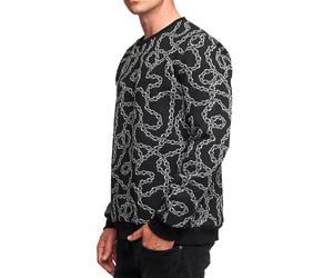 Ausgefallenes Sweatshirt für Herren mit Muster im Ketten-Design Rundhals-Pullover 19141 Schwarz 2XL