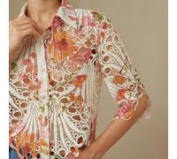 Ausgestellte besticktes Batik-Blume Muster Kragen Bluse, transparente Urlaubs-Elegant-Casual-Retro-Romantische Sexy