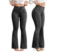 Ausgestellte Jeans in voller Länge mit hoher Taille für Damen, hergestellt aus 70 % Polyester, 30 % Spandex für Formbeständigkeit (M Grau)