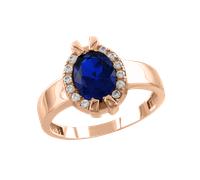 Ausgezeichneter Damenring, Rotgold 585, mit Saphir HTS und Zirkonia 18,5 mm (58)