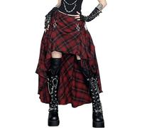 Ausing Damen Faltenrock Kurz Elegant Rock Lang Herbst Tüllrock Mini Skater Kostüm Knielang Boho Skirt Tüll Retro Outfit Midi High Waist Minirock Kariert Hohe Taille Röcke Gothic Mittelalter Rot M