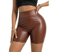 Ausing Damen Shorts Kurze Push Up Hose Leder Elegant Frauen Lederhose Sexy Winter Braun Lederhosen Glitzer Pole Dance Lederleggings Lederoptik Lack Lederleggins Rave Pu Outfits Lederimitat Elegant XL