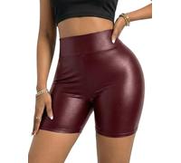 Ausing Damen Shorts PU Leder Hose Kurz Party Karneval Outfit Sexy Outfit Rave Nachtclub Hotpants Hohe Taille Bauchweg Elegant S-2XL