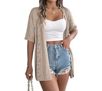 Ausing Damen Strickjacke Sommer Leicht Cardigan Jacke Lang Elegant Shirtjacke Kurzarm Festlich Top Dünne Long Blusenjacke Weich Bequem Atmungsaktiv S-XL