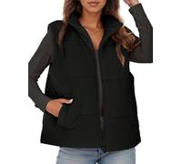 Ausing Damen Weste Cord Arbeit Arbeitsweste Kurz Kurze für Frauen Jacke Winter Westen Cordweste Ärmellose Thermo Steppweste Warm ohne Kapuze Winterweste Puffer aus Baumwolle Schwarz S