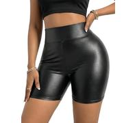 Ausing Frauen Hose Kurze Pole Dance Lederhose Leder Lack Für Damen Outfit Sexy Pu Schwarz Hosen Glitzer Elegant Hotpants Lederoptik Party Leggings Rave Wetlook Shorts Lederimitat Beschichtete M