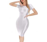 Ausing Frauen Kleider Elegant Lang Etuikleid Sexy Dessous für Damen Partykleid Festlich Elegante Sommerkleid Figurbetontes Bodycon Kleid Glitzer Business Weiß XL 80Er Jahre Abendkleid