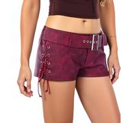 Ausing Frauen Ledershorts Kurze Poledance Shorts Leder Booty Damen Sexy Kunstleder Weinrot Lederhose Glitzer Winter Outfit Lederoptik Pole Dance Hot Pants Rave Lack Kunstlederhose Lederimitat PU M