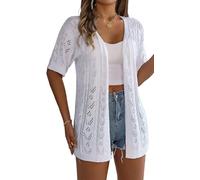 Ausing Frauen Shirtjacke Sommer Festlich Für Damen Top Leichte Long Strickjacke Lang Lange Cardigan Kurzarm Strick Jacke Dünne Kimono Bolero Hollow Weiß XL