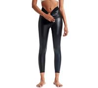 Ausing Lederhose Damen Hohe Taille Hosen Leder Kunstleder Leggings Enge Lederleggings Push Up Sexy Festival Clubwear Schwarz L
