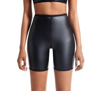 Ausing Ledershorts Damen Kurze Leder Short Hohe Taille Lederoptik PU Hose Kurz Damen Festival Rave Pole Dance Outfit Clubwear Schwarz S