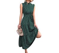 Ausla Damen Neckholder Maxikleid Sommer Ärmelloses Stehkragen Schulterfrei Boho Polka Dot Party Strandkleider mit Gürtel, Kragenweite 4,5 cm(L-grün)