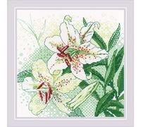 Auslaufmodell Riolis Blackwork Stickset "Weiße Lilien" 20x20cm, Zählmuster