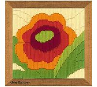 Auslaufmodell Riolis Langstich--Set "Mohn", Stickbild vorgezeichnet