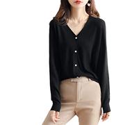 Australian Cashmere Cardigan Damen Dünner Solid Langarm V-Ausschnitt Strick Kurzer Pullover, Schwarz , XL