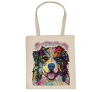Australian Shepherd Motiv Stofftasche - Hunde Tasche : Australian Shepherd - Hunderassen Neon Kunstdruck Baumwolltasche Farbe: wollweiß