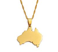 Australien Karte Umriss Anhänger Halskette - Aus Country Charm Dünne Kette Zierlicher Patriotischer Schmuck, Ethnischer Stil Hip-Hop Minimalistisch Damen/Herren/Mädchen Unisex Geschenke,Gelb,