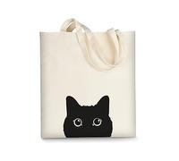 AUSVKAI Canvas-Tragetasche, ästhetisch, für Damen, niedlich, wiederverwendbar, Baumwollbeutel für Shopping, Strand, trendige Geschenke, Katze