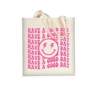 AUSVKAI Canvas-Tragetasche, ästhetisch, für Damen, niedlich, wiederverwendbar, Baumwollbeutel für Shopping, Strand, trendige Geschenke, "Have a Good Day", Large