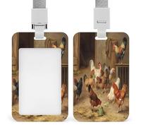 Ausweishalter mit Bauernhof-Huhn-Motiv, Kartenhalter, Brieftasche, stabiles Schlüsselband, vertikaler Kunststoff-Kartenetui, Schutztasche mit transparentem Sichtfenster, Ausweishalter