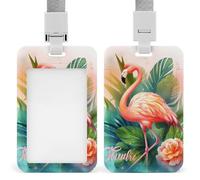 Ausweishalter mit tropischem Flamingo, mit Umhängeband, vertikaler Ausweishalter, Ausweishülle, Hartplastik, für Damen und Herren
