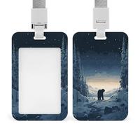 Ausweishalter, Motiv: Eisbär im Schnee, stabiler Schlüsselband, vertikaler Kunststoff-Kartenetui, Schutztasche mit transparentem Sichtfenster, Ausweishalter