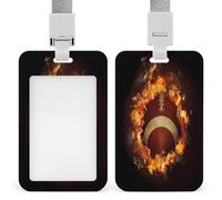 Ausweishalter, Motiv: Flaming American Football, Ausweishalter, Brieftasche, stabiles Schlüsselband, vertikaler Kunststoff-Kartenhalter, Schutztasche mit transparentem Sichtfenster