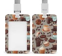 Ausweishalter, Motiv: Kaffee und Süßigkeiten, süßer Ausweishalter mit abnehmbarem Umhängeband, Namensschild für Männer und Frauen, Ausweishalter, strapazierfähig, vertikale Kartenschutzhülle für
