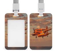 Ausweishalter, Motiv: Tageslicht, Flugzeug, für Ausweise, Ausweishalter, Lehrer, Schlüsselband mit Ausweishalter, Ausweishalter für Damen, mit Umhängeband, Orange