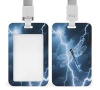 Ausweishülle mit Lightning-Libellen-Motiv, Ausweishülle, Brieftasche, stabiles Schlüsselband, vertikaler Kunststoff-Kartenetui, Schutztasche mit transparentem Sichtfenster
