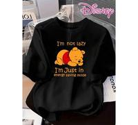 Authentic Disney Winnie The Pooh Sleeping Cartoon Design. Caption: "I'm Not Lazy, I'm Just In Mode." Disney Summer New Short-Sleeved T-Shirt, Women's