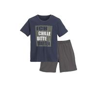 Pyjama AUTHENTIC LE JOGGER, Jungen, Gr. 146/152, grau (marine, anthrazit), Jersey, Obermaterial: 100% Baumwolle, bedruckt, Basic, lässig geschnitten kurz, Rundhals, abgesteppte Kante, Homewear-Sets Py