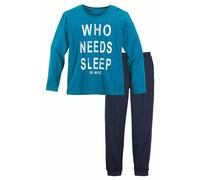 Pyjama AUTHENTIC LE JOGGER, Jungen, Gr. 146/152, bunt (türkis, marine), Jersey, Obermaterial: 100% Baumwolle, bedruckt, Basic, lässig geschnitten lang, Rundhals, abgesteppte Kante, Homewear-Sets Pyjam