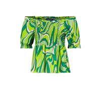 Authentic Style - DOB Carmenbluse, kurze Puffärmel.,smocking im VT und RT, Volant am Saum green-white - Gr. - S/M