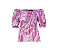 Authentic Style - DOB Carmenbluse, kurze Puffärmel.,smocking im VT und RT, Volant am Saum purple-white - Gr. - S/M