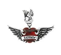 Autiga Anhänger Herz Flügel Love Edelstahl Halskette Liebe Zirkonia Kristall Lederkette Kugelkette Damen Herren Rot Silber-nur-anhänger