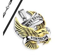 Autiga Anhänger Live to Ride Adler Biker Halskette Lederkette Kugelkette Gothic Herren Damen Gold-mit-lederkette