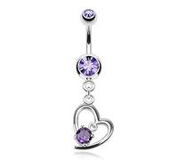 Autiga Bauchnabel Piercing Herz Liebe Zirkonia Strass Kristall Anhänger 316L Edelstahl lila 10 mm