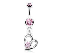 Autiga Bauchnabel Piercing Herz Liebe Zirkonia Strass Kristall Anhänger 316L Edelstahl rosa 10 mm