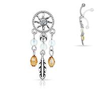 Autiga Bauchnabel Piercing Traumfänger Dreamcatcher Top Down Anhänger Federn Zirkonia Silber-klar